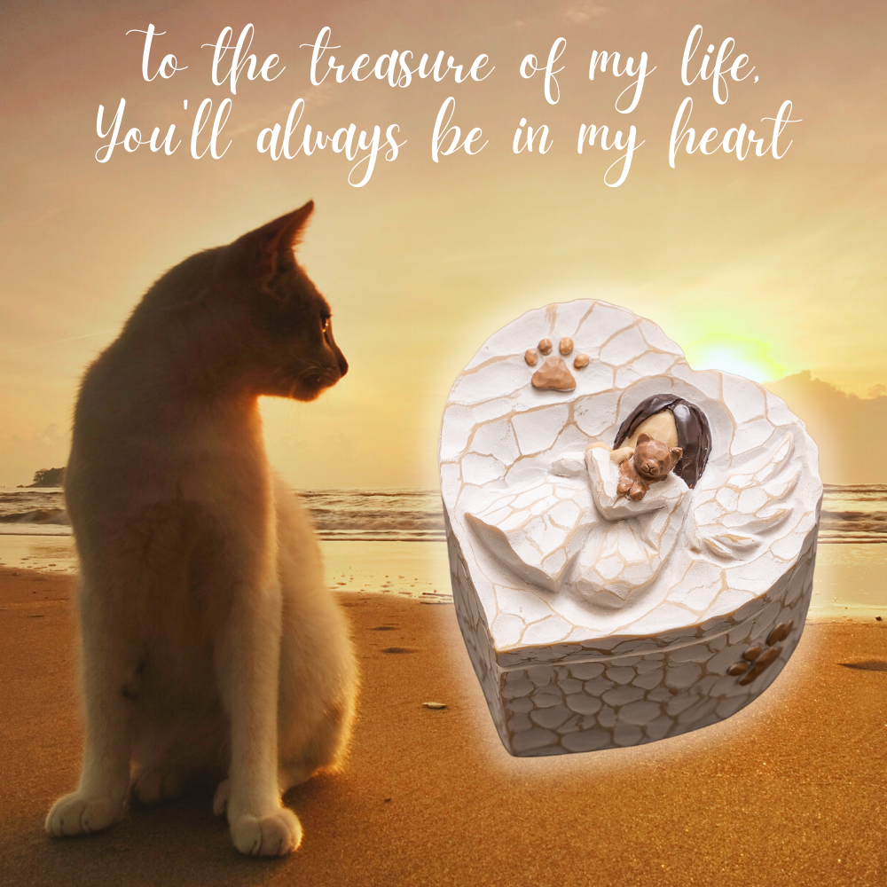 Always In My Heart -Sculpted, Hand-Painted Angel Cat Memorial Keepsake Box